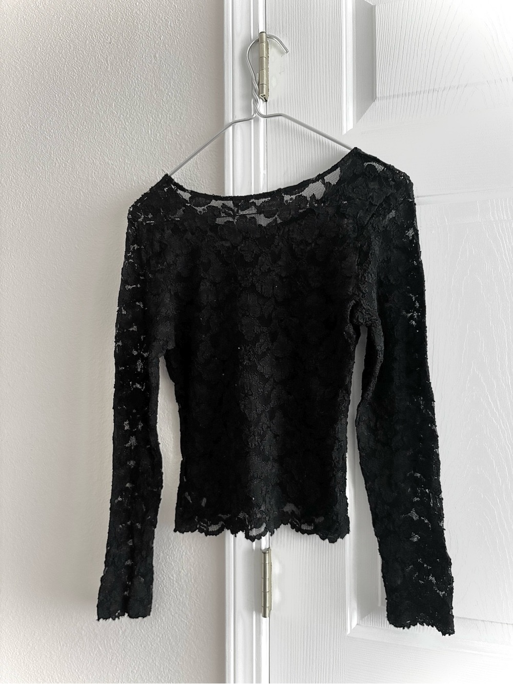 Babydoll Romantica Sheer Black Lace Long Sleeve Womens Top S